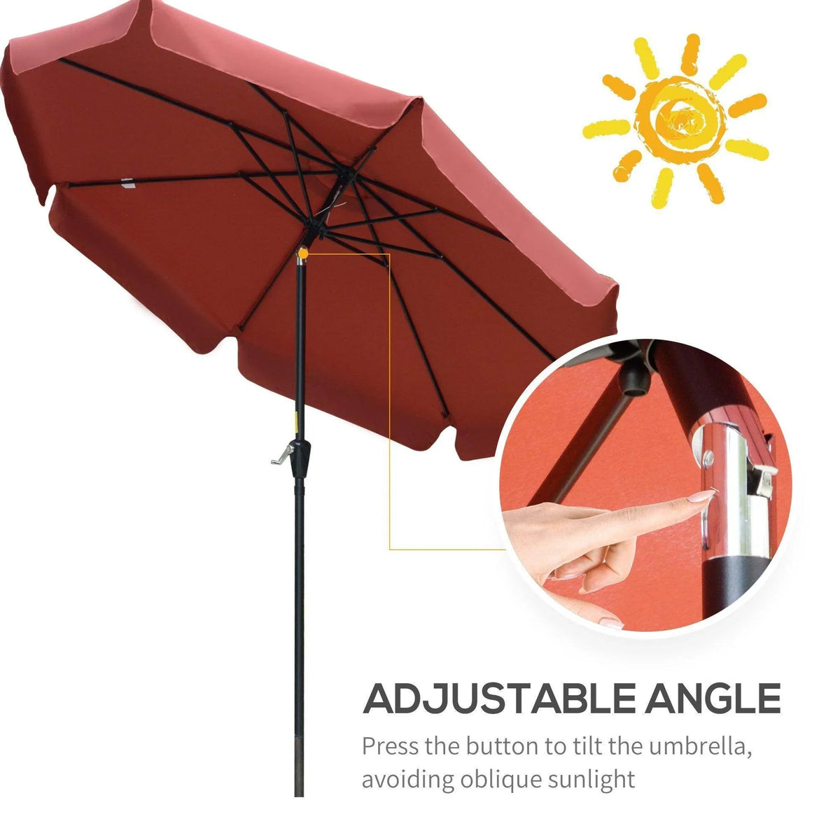 Wine red patio umbrella with adjustable tilt and black rib frame