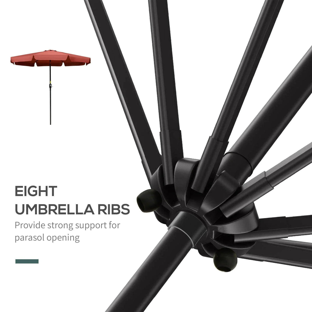 Black umbrella frame with strong ribs for opening support