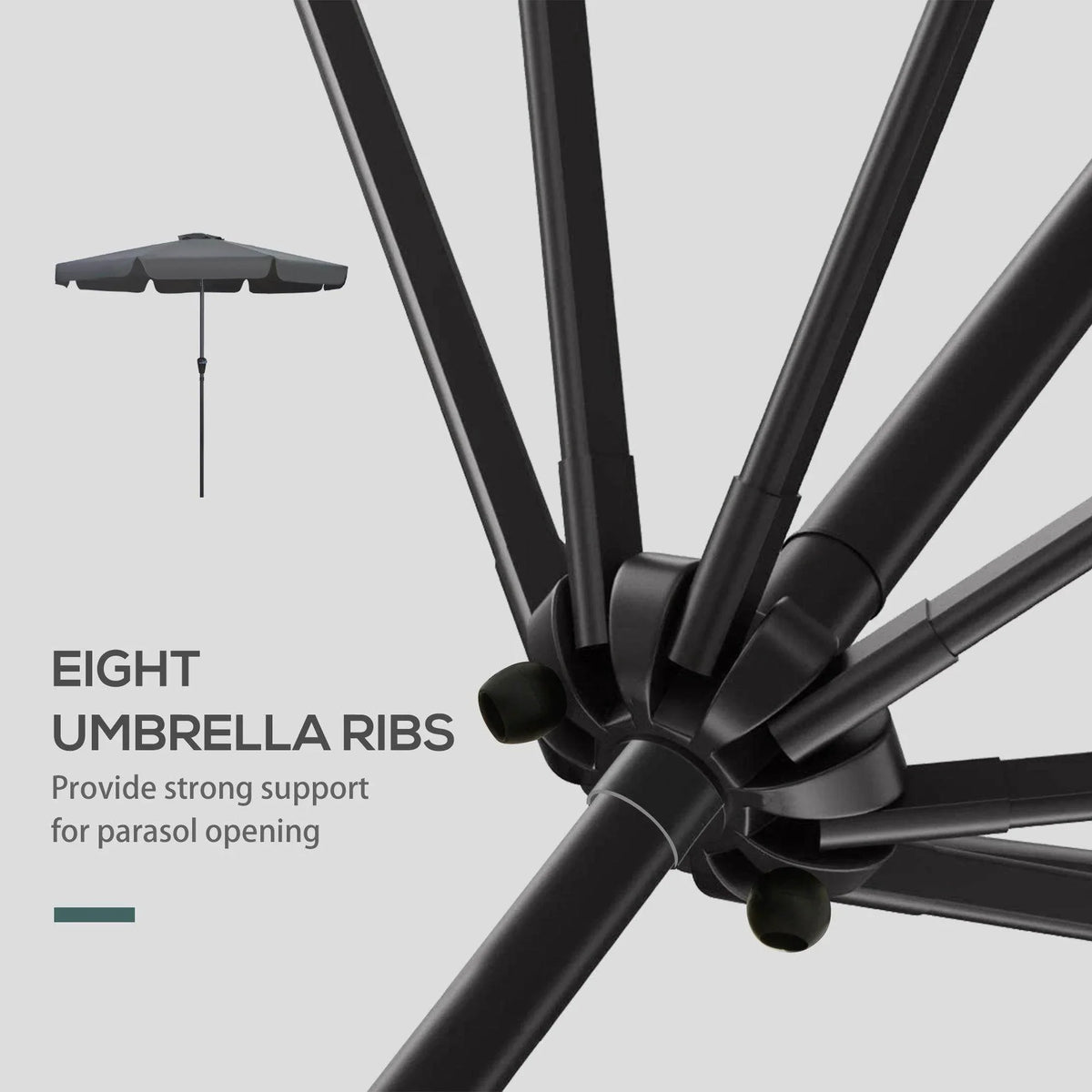 Black umbrella ribs and hub assembly with strong spokes for smooth opening