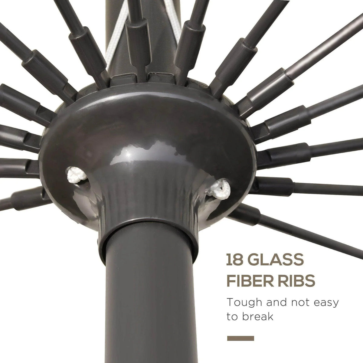 Umbrella pole top hub with rib assembly and black frame for patio shade