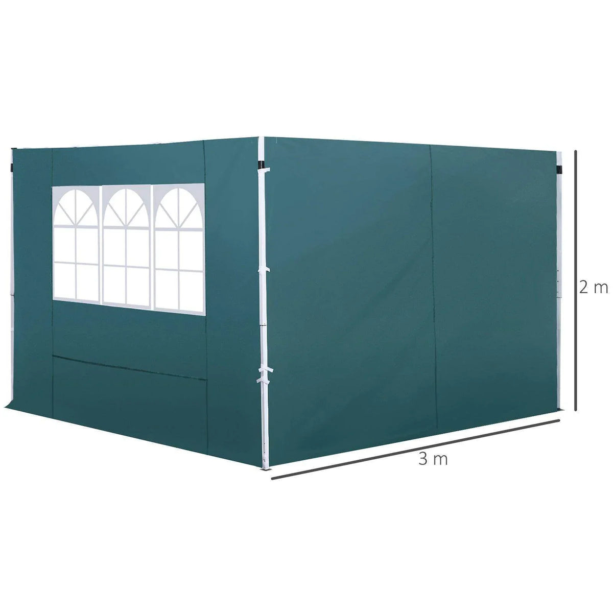 3m x 2m green garden gazebo with arched window panels and white frame, ideal for outdoor events and patio use