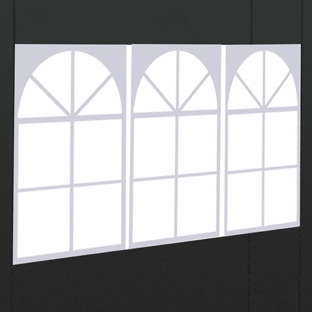Three arched window decals with grid design for home decor
