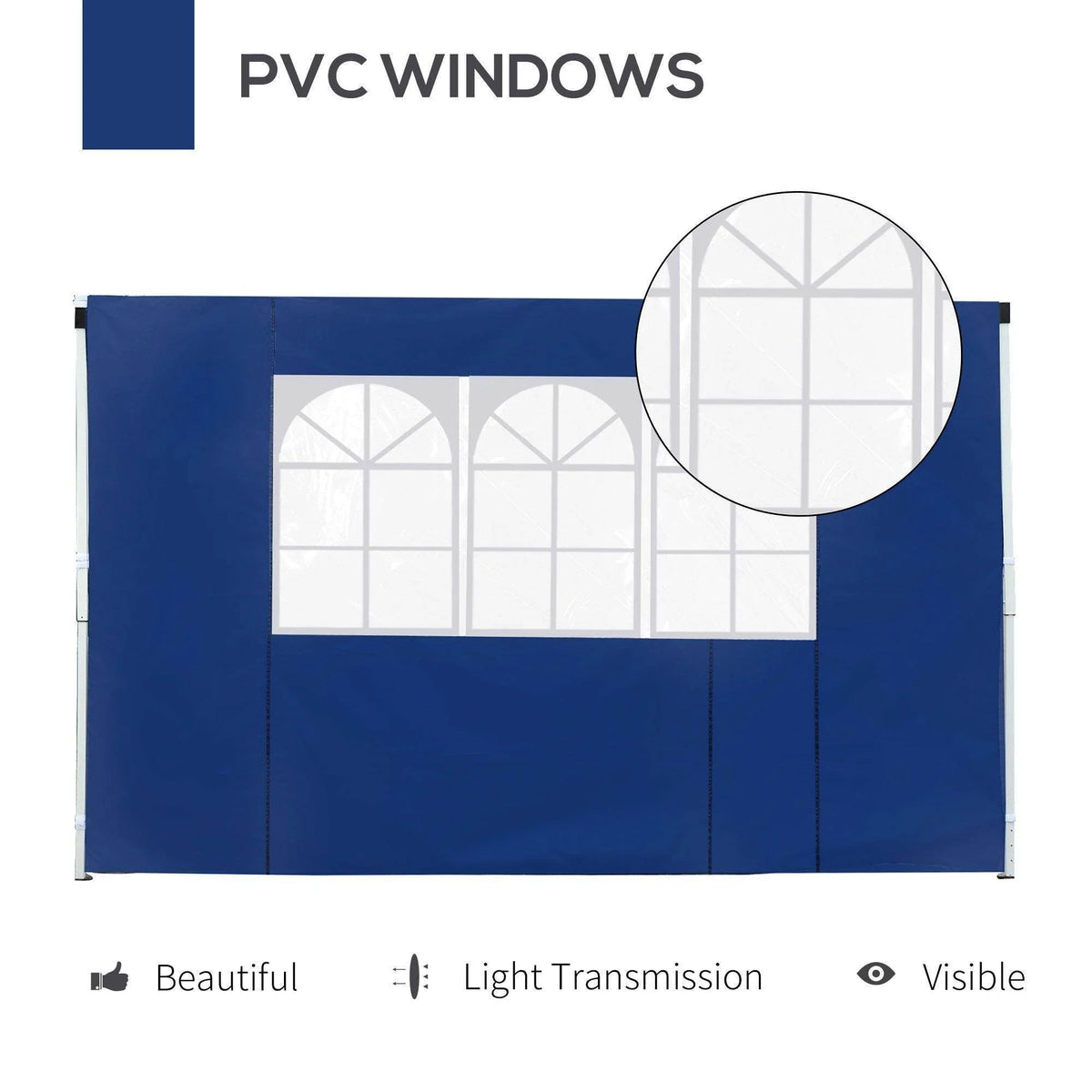 Blue outdoor canopy with clear PVC windows for light transmission and visibility