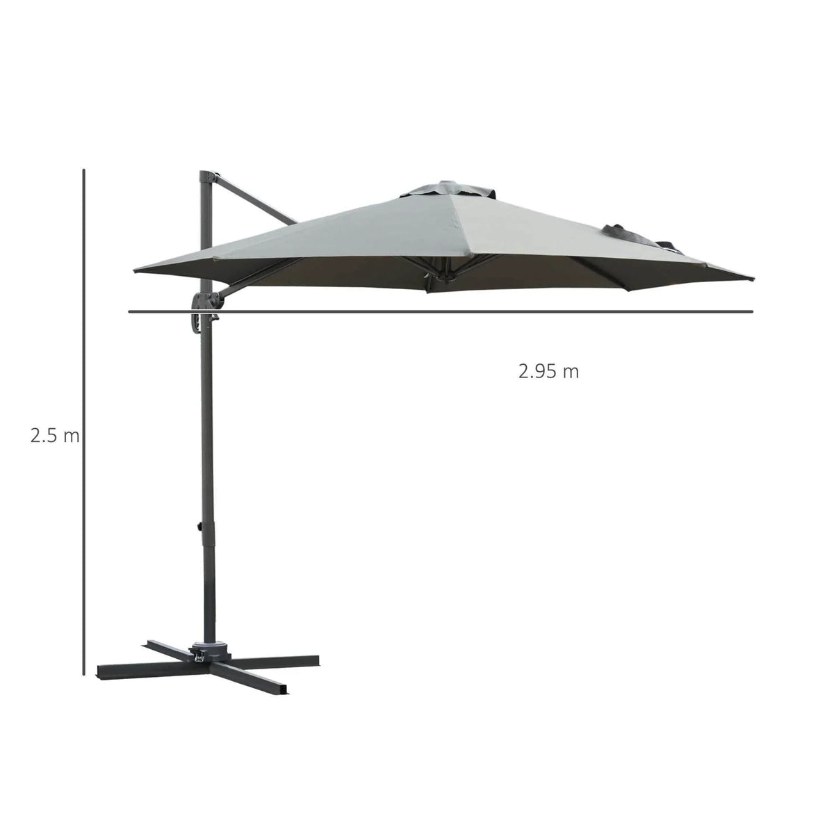 Dark grey 3 m patio umbrella with cross base and open canopy