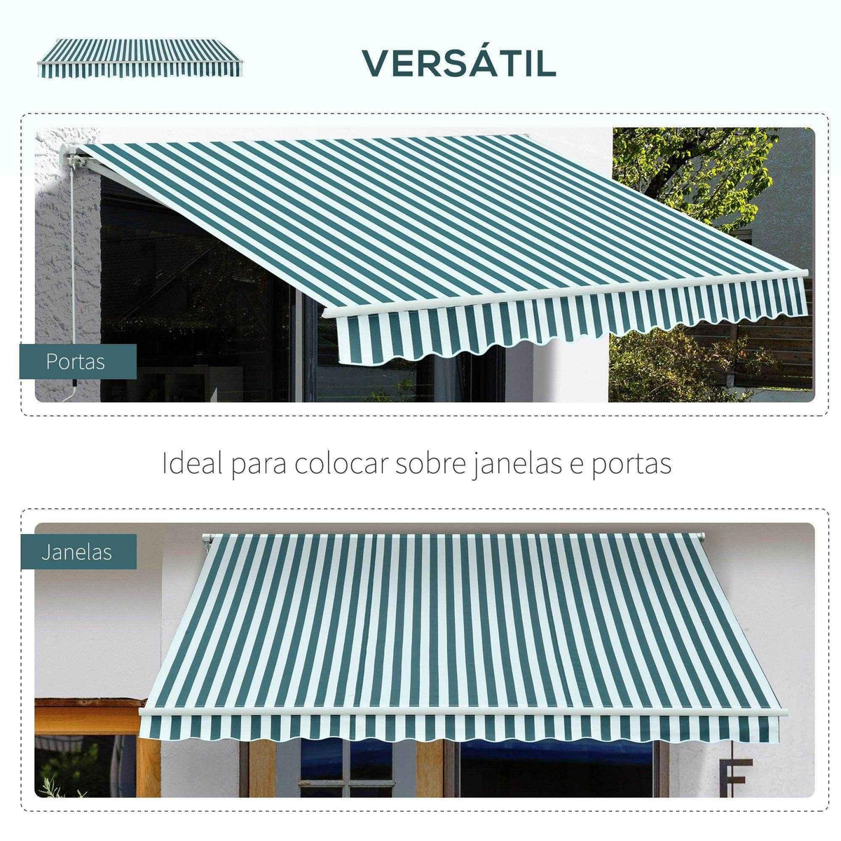 Striped outdoor awning for doors and windows, providing shade and style to home exteriors.