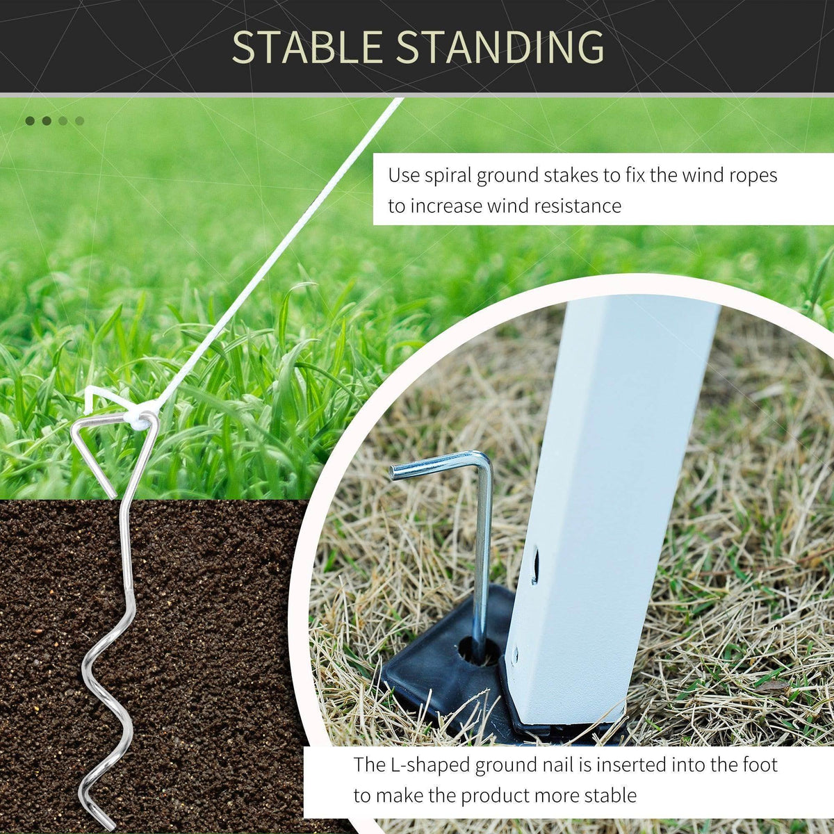 Gazebo ground stake and wind-rope anchor hardware for stability