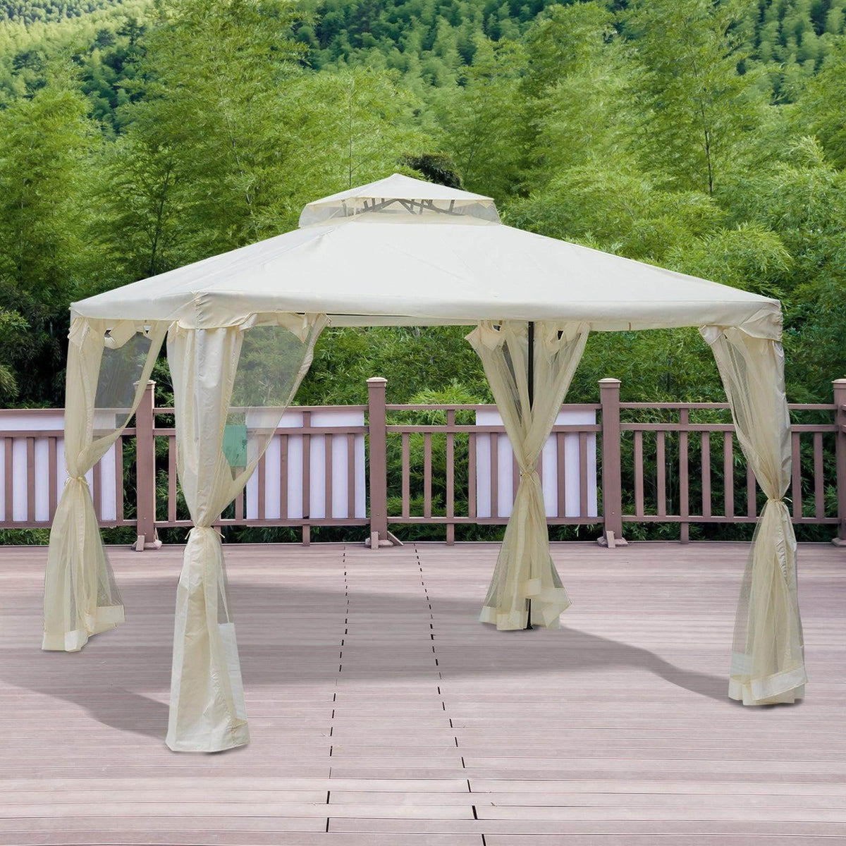 Cream white 3x3m metal gazebo with curtained canopy and open sides