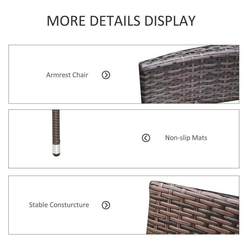 Rattan chair set close-up of woven frame and metal legs with protective foot caps