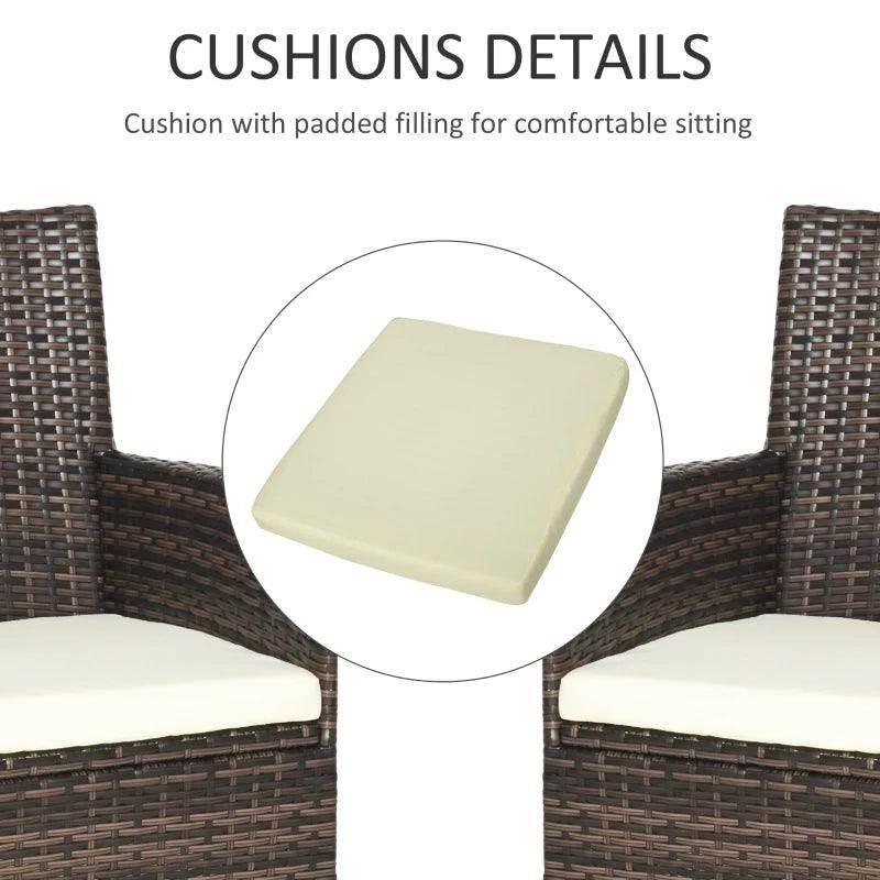 Light cream square seat cushion with padded foam on dark brown rattan chair