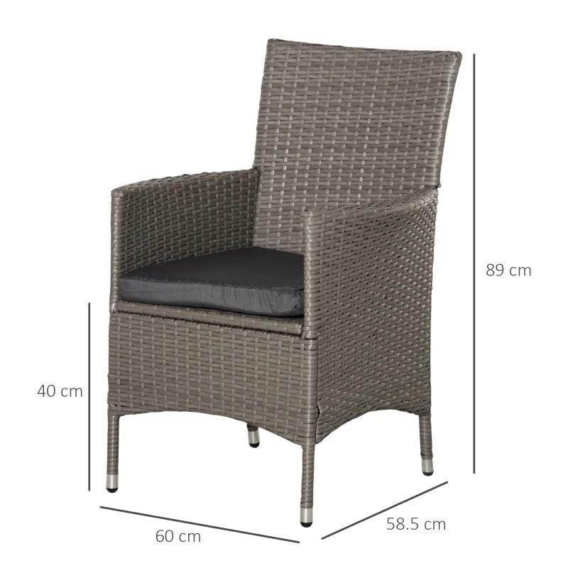 Gray-brown resin rattan armchair with dark cushioned seat and wide backrest