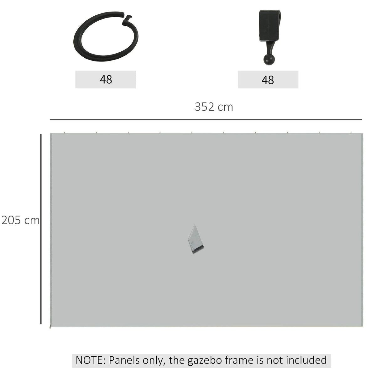 Light grey gazebo sidewall panel with size markings, single rectangular panel view