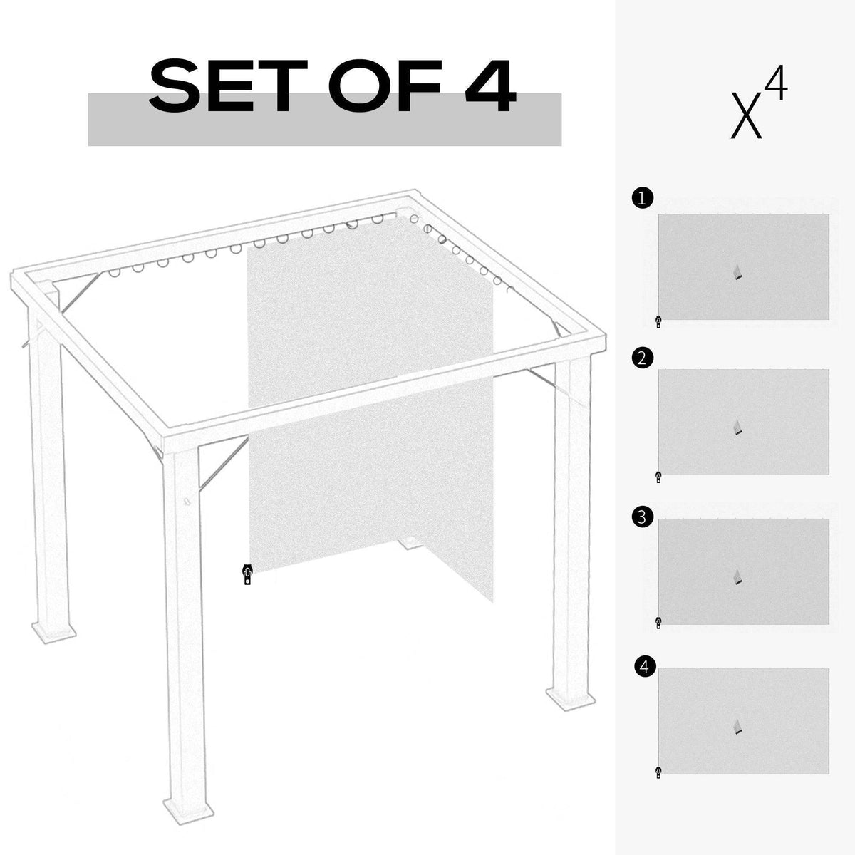 Set of 4 light grey gazebo sidewall panels for corner installation