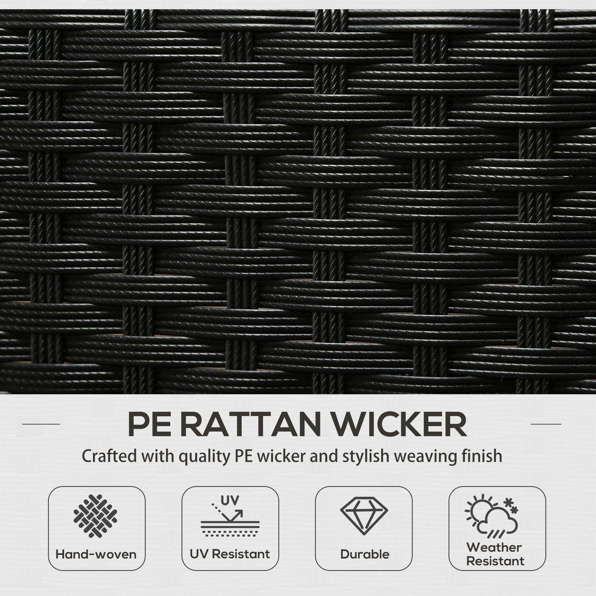 Black PE rattan wicker weave detail