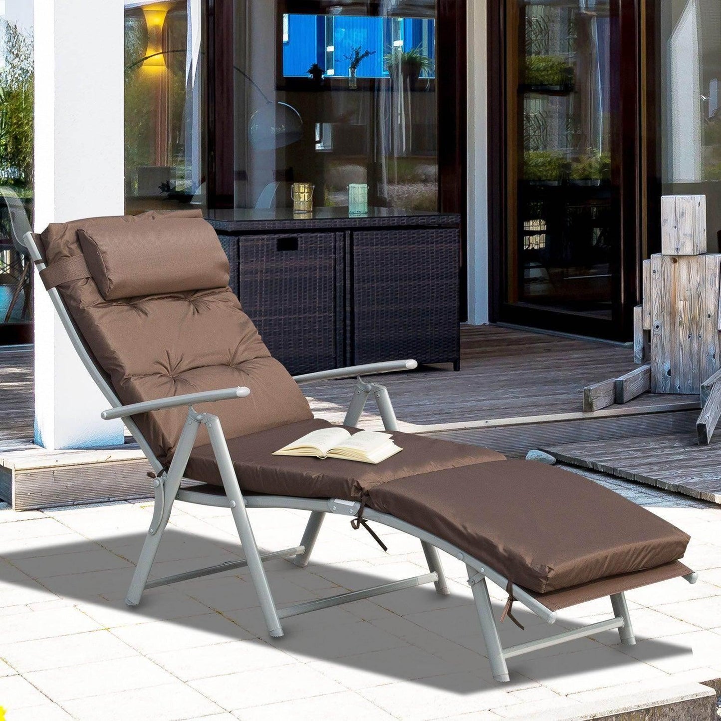 Outsunny Adjustable Patio Reclining Chair - Brown - ALL4U RETAILER LTD