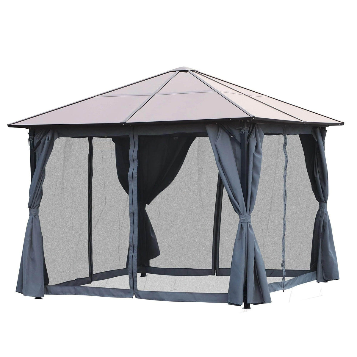Outsunny aluminium gazebo with hardtop roof and navy curtain panels, side openings