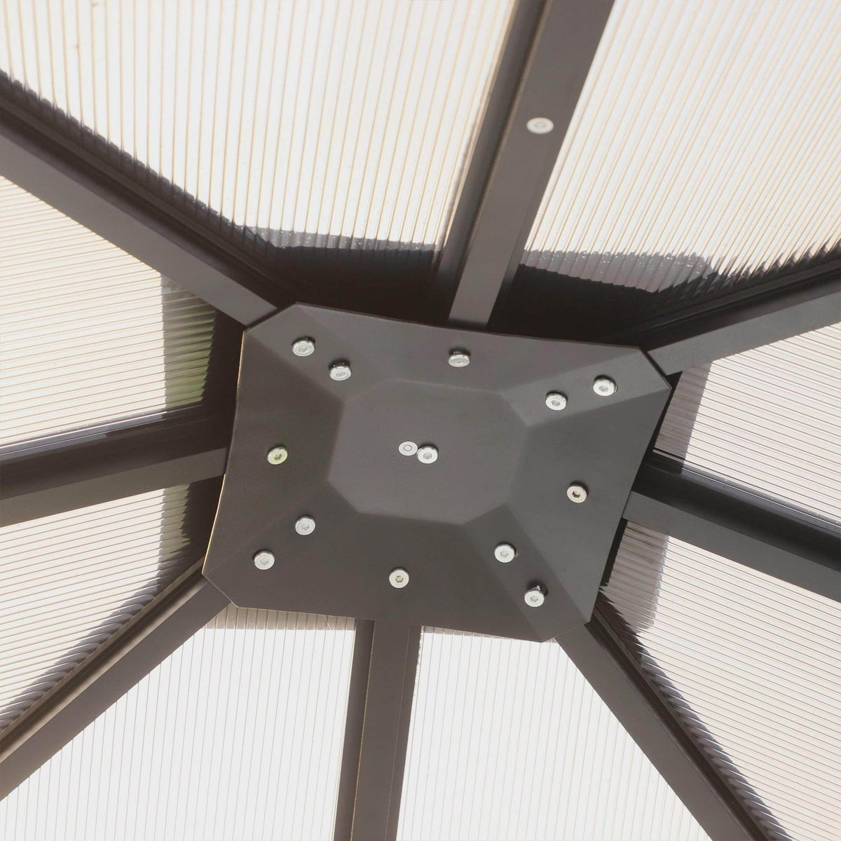 Gazebo roof support bracket with bolt plate and cross beams