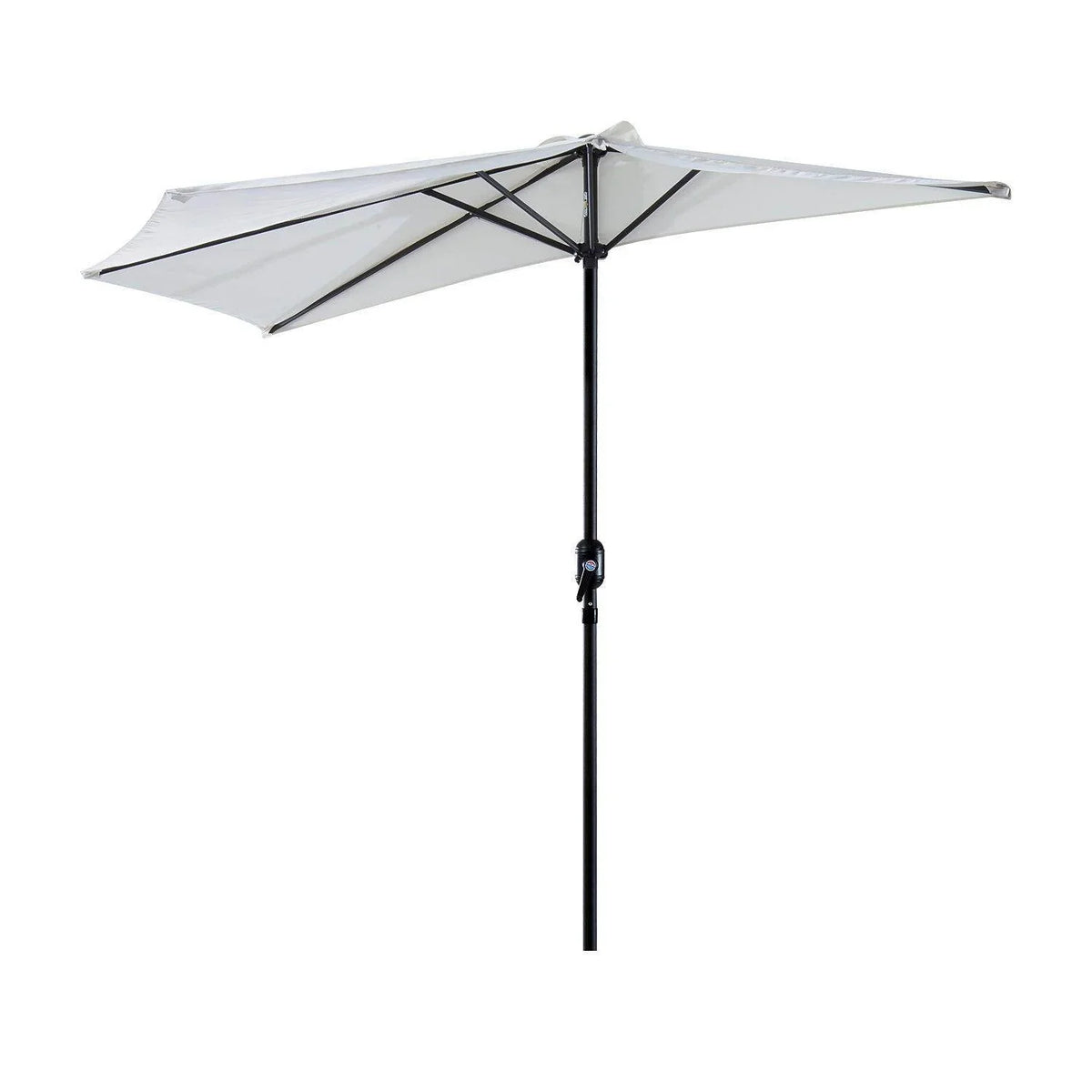 Cream white half balcony parasol with open canopy and black center pole