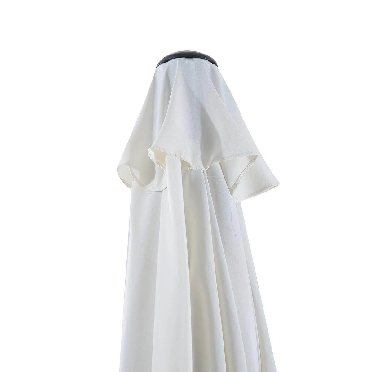 Cream white parasol canopy with gathered top and flowing drape fabric panels