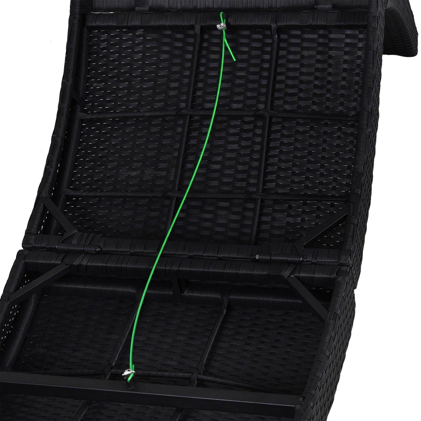 Detail of black PE rattan sun lounger frame with green cord, ALL4U RETAILER LTD garden furniture