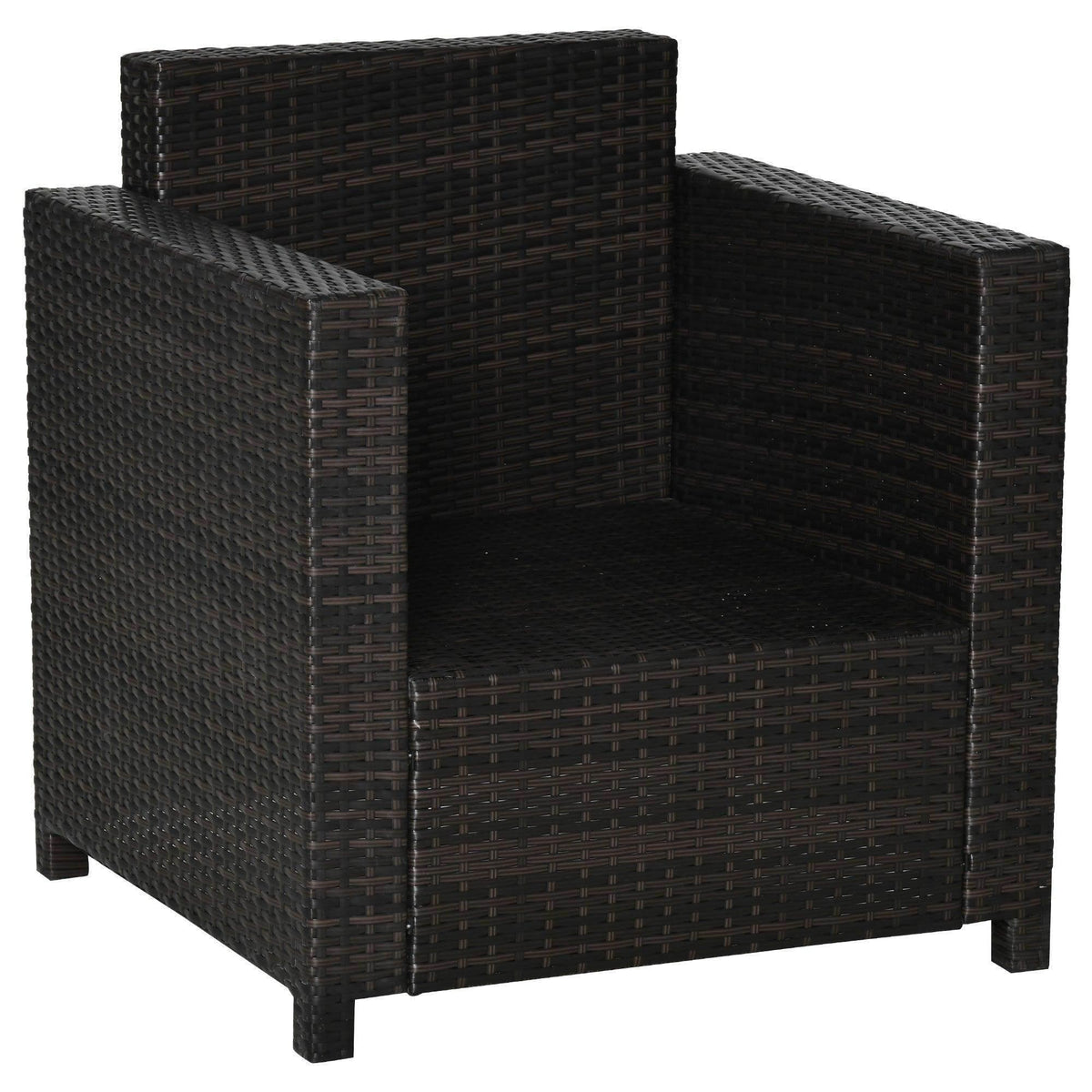 Dark brown wicker outdoor armchair, perfect for patio or garden seating with durable woven design