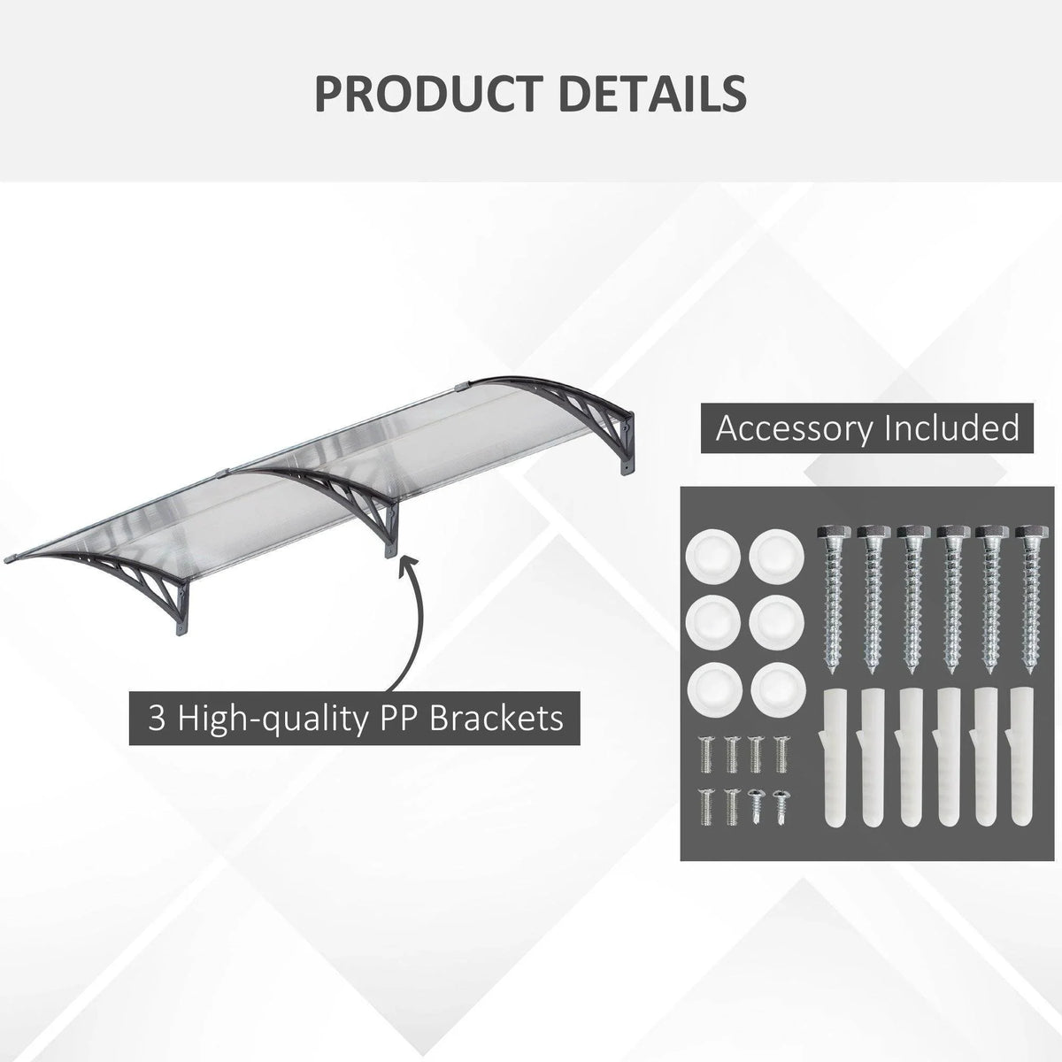 Clear door canopy awning with arched frame and included bracket hardware