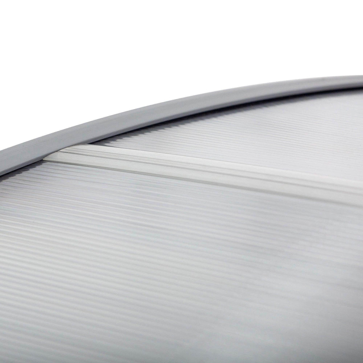 Transparent polycarbonate canopy roof sheet with dark gray edge trim