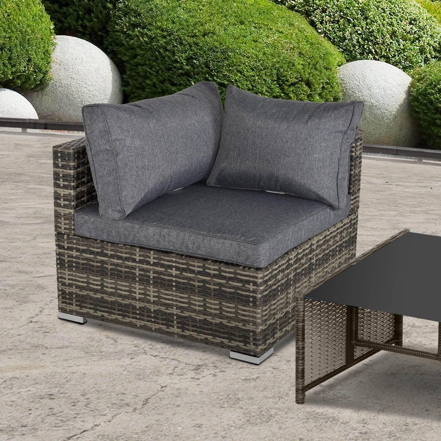 Outsunny Corner Rattan Garden Chair with Cushions - Deep Grey - ALL4U RETAILER LTD