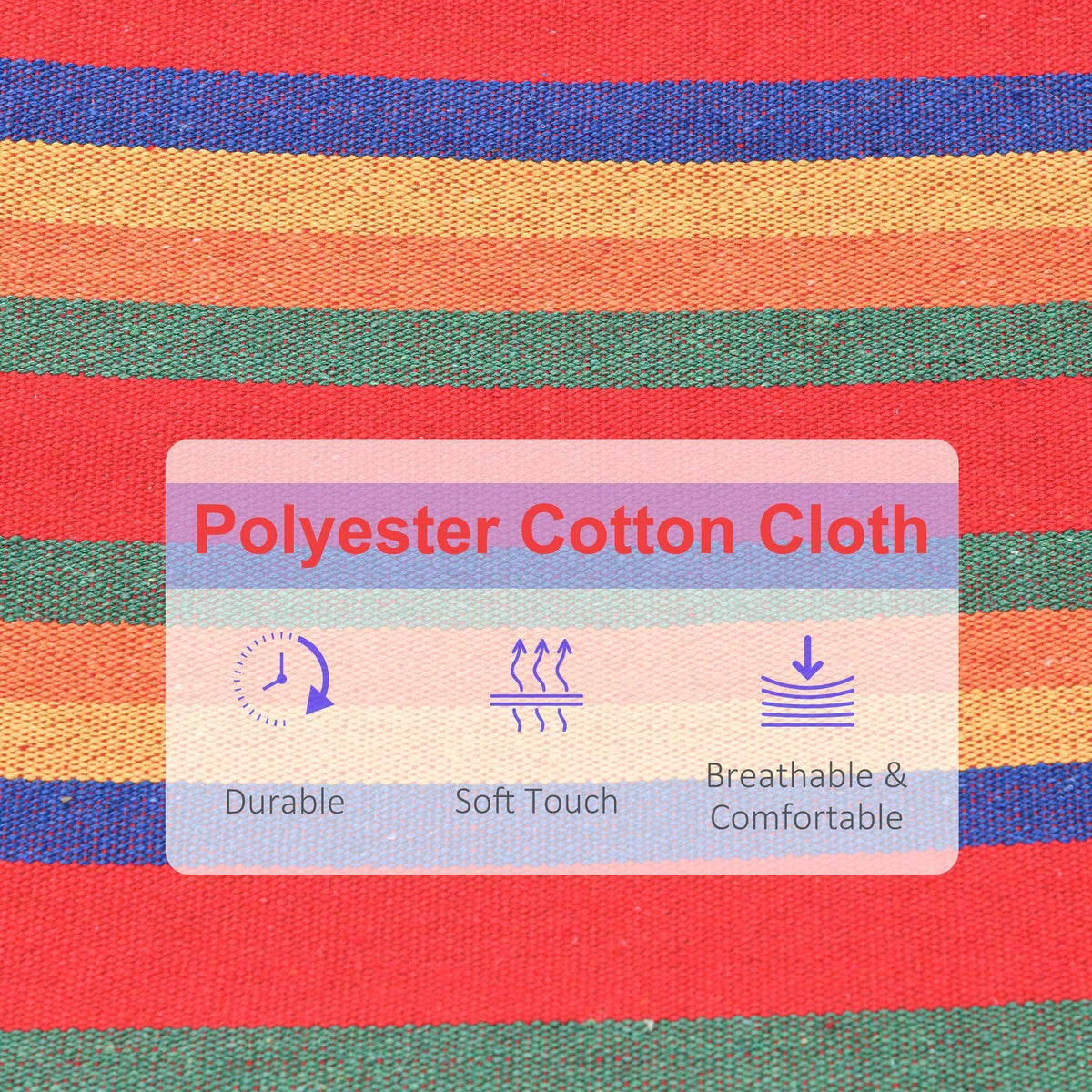 Woven striped cotton hammock fabric in red, blue, orange, green and yellow