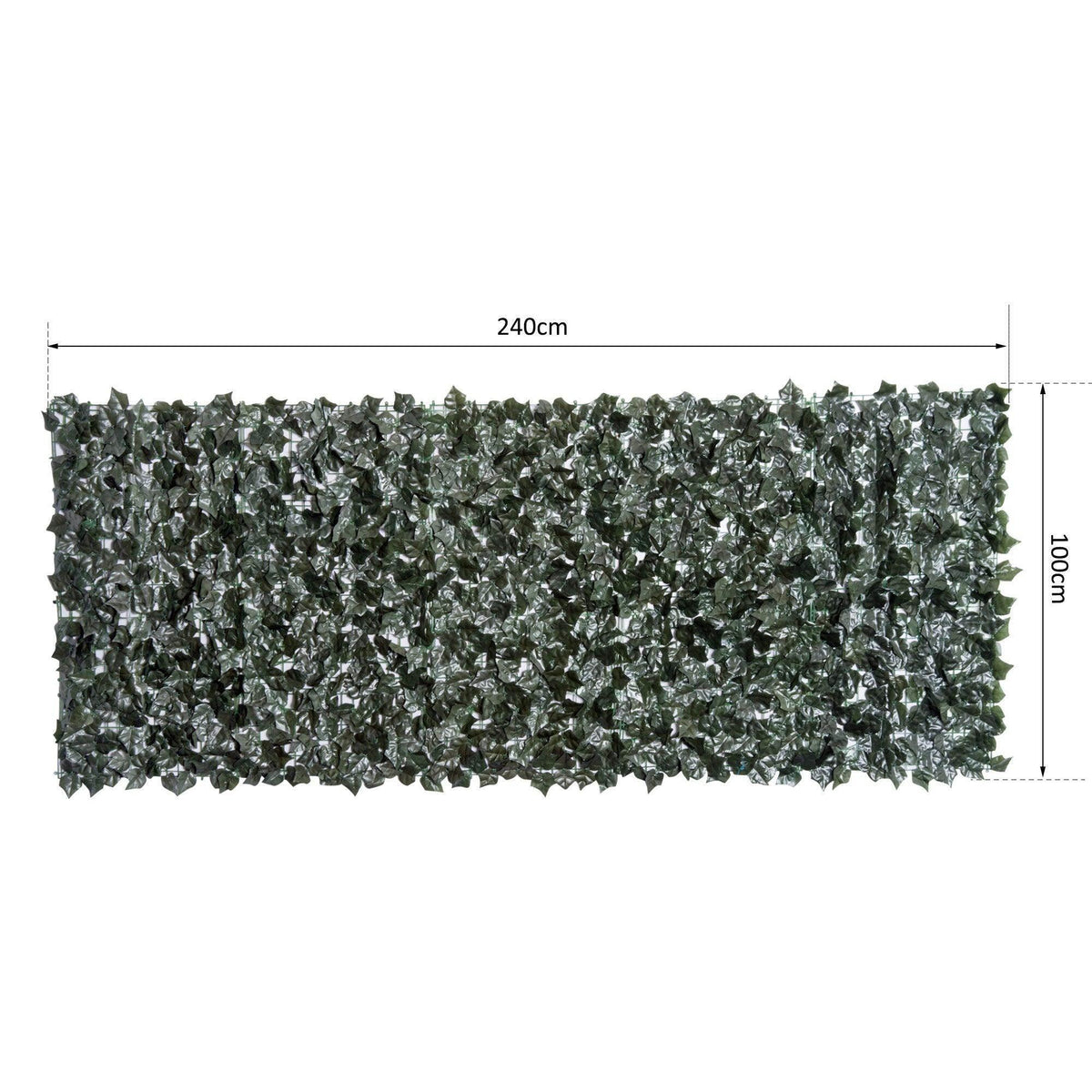 Dark green leaf privacy screen panel on mesh backing, rectangular 240 x 100 cm