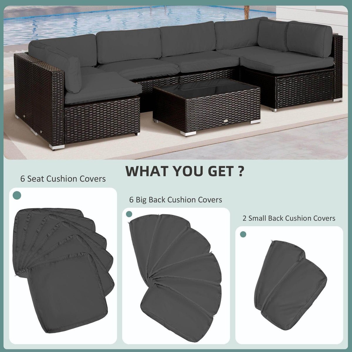 Set of dark green outdoor sofa cushion covers: seat and back cover pieces