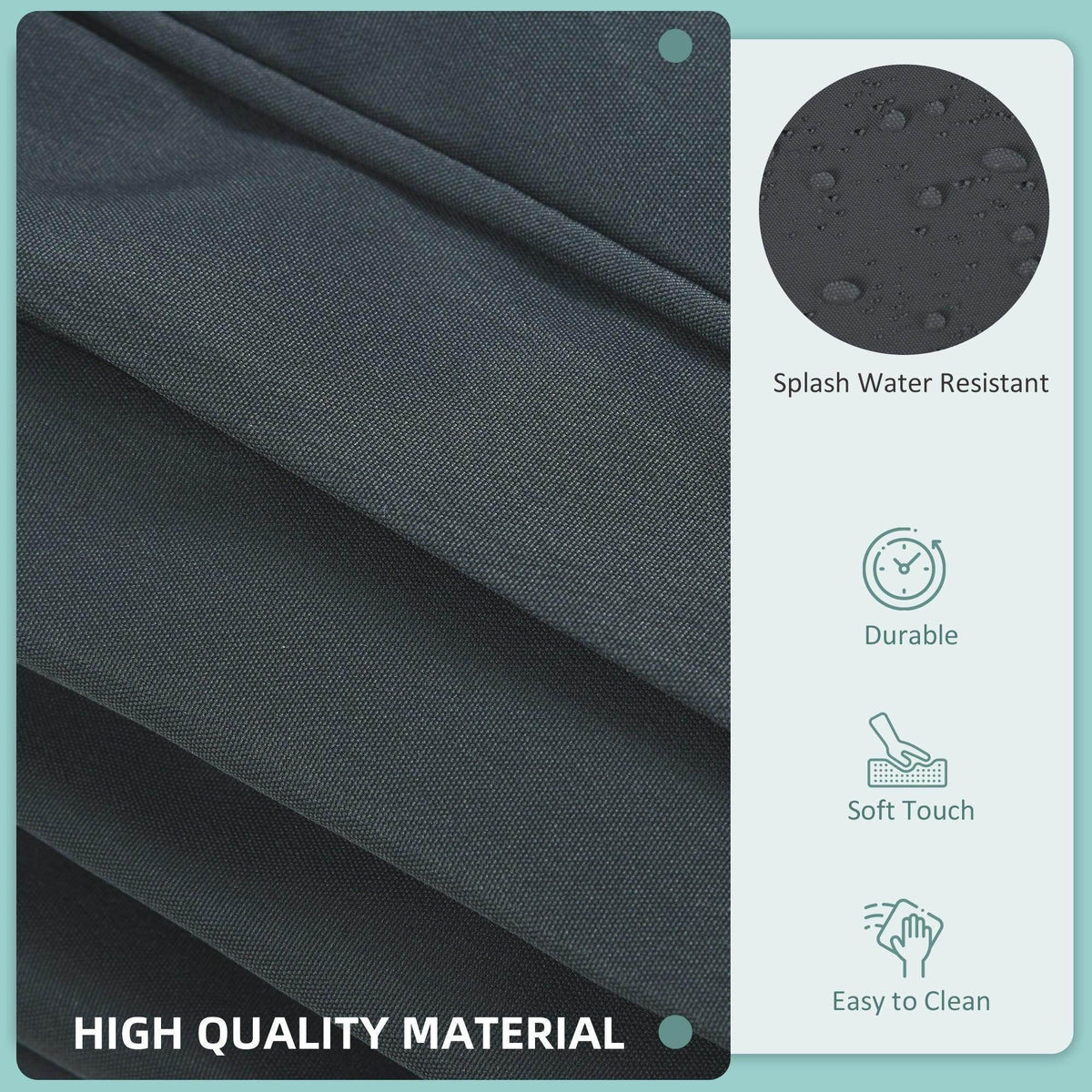 Dark green outdoor cushion fabric with water-resistant dots, soft-touch texture