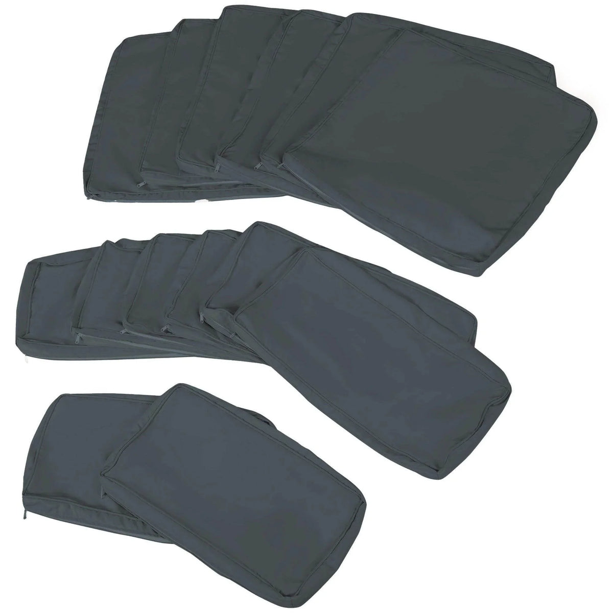 Dark green outdoor sofa cushion cover set with multiple folded cushion panels