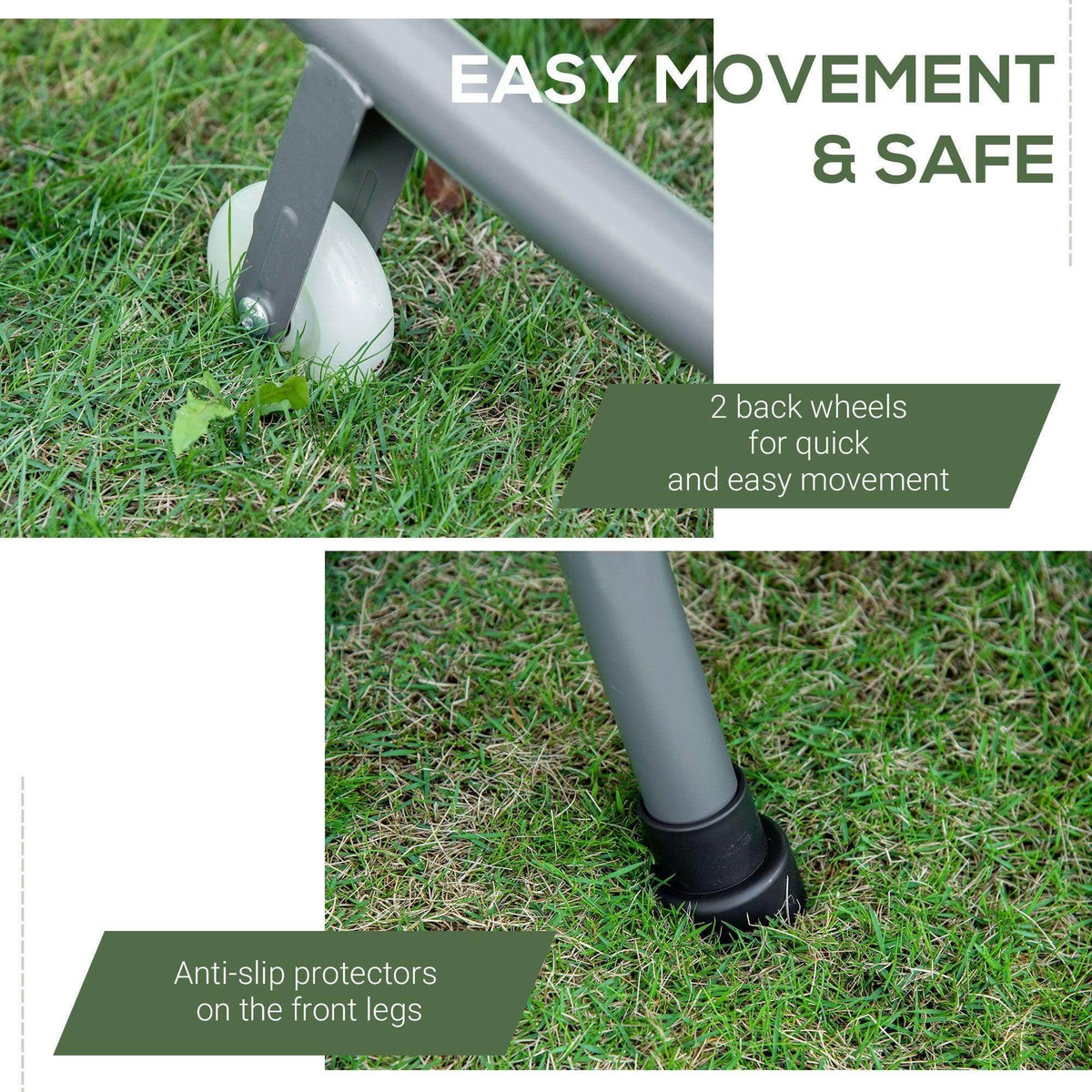 Grey hammock daybed lounger legs with anti-slip protectors for stable outdoor use