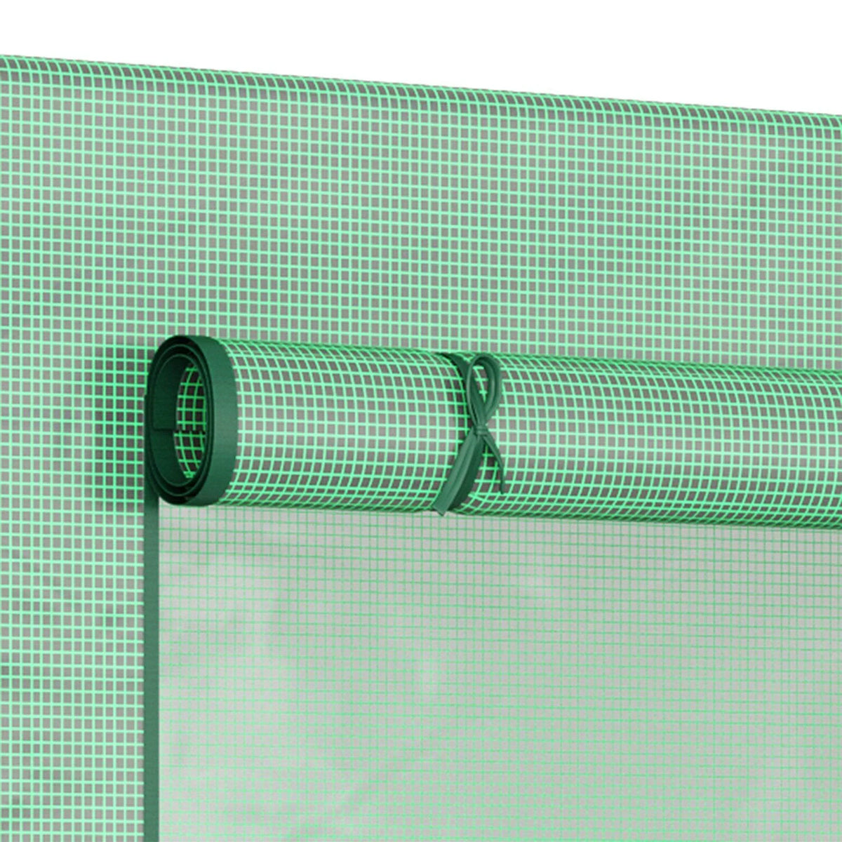 Green PE mesh greenhouse roll-up cover with metal tube roller
