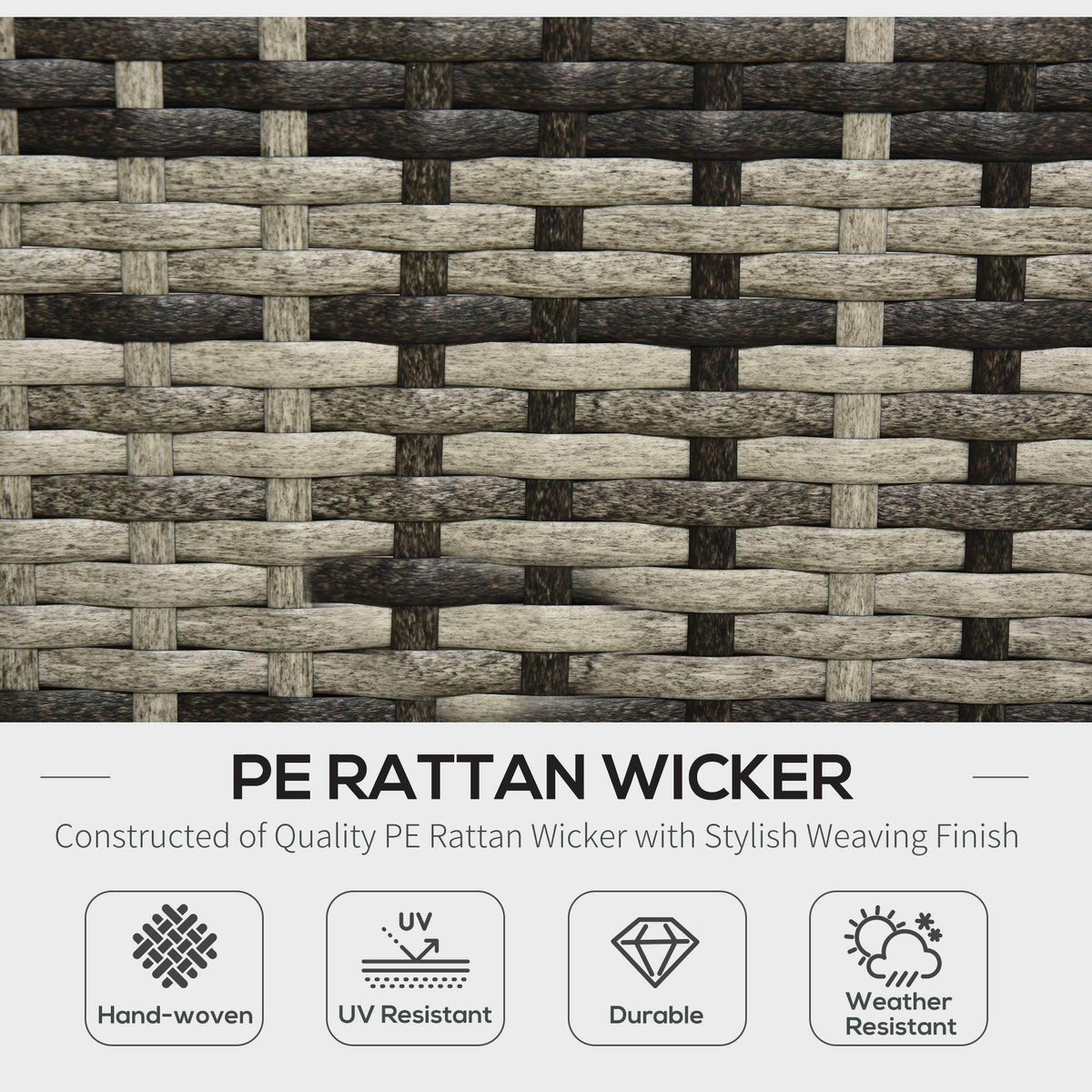 Close-up of woven PE rattan wicker in gray and dark woven squares