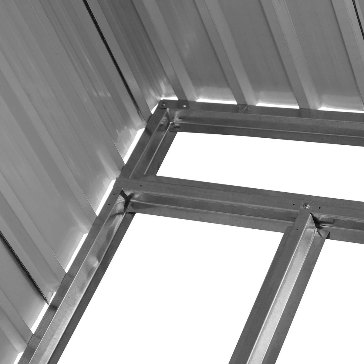 Metal shed interior floor frame with crossbars and base panel