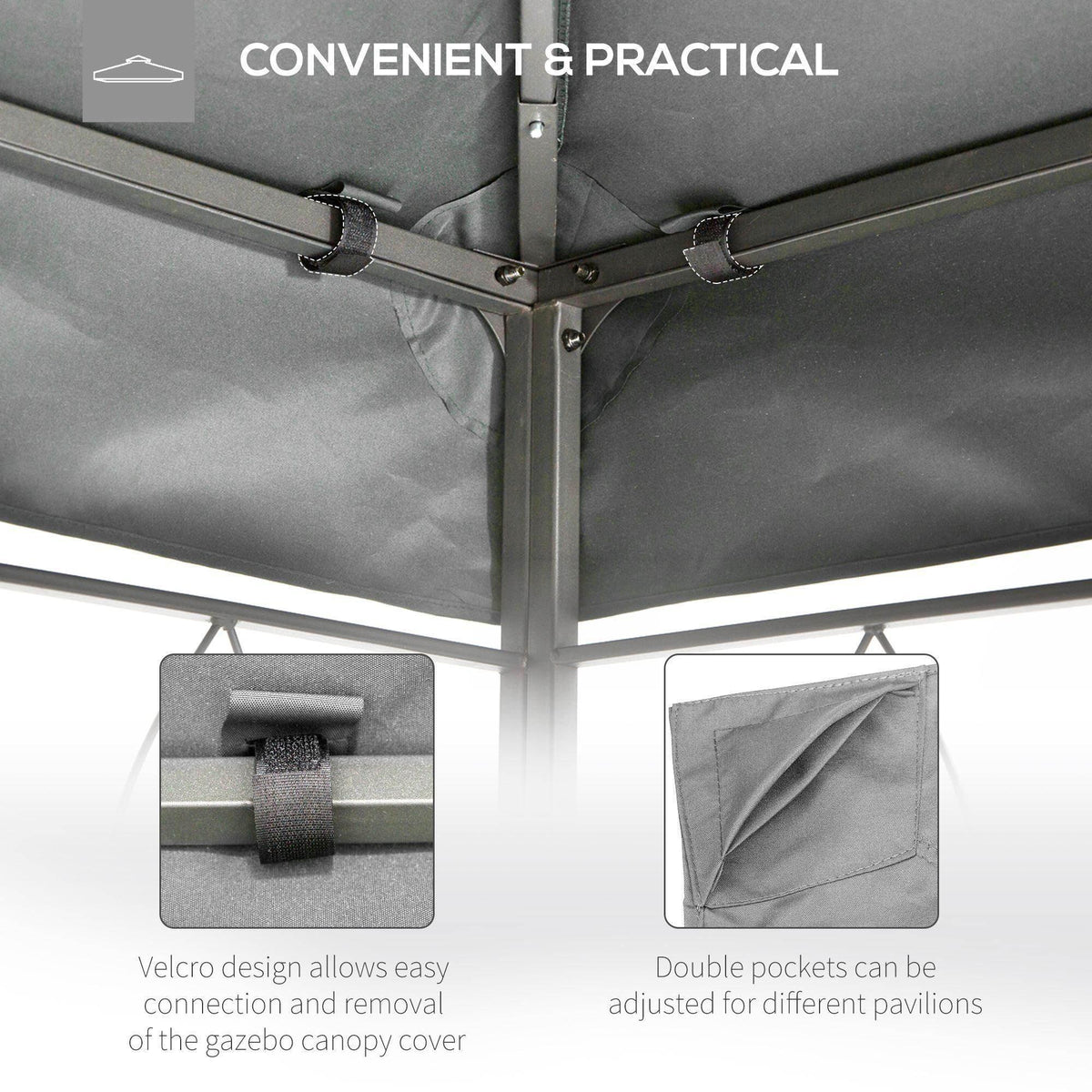 Light grey gazebo canopy cover underside with Velcro straps and double pockets