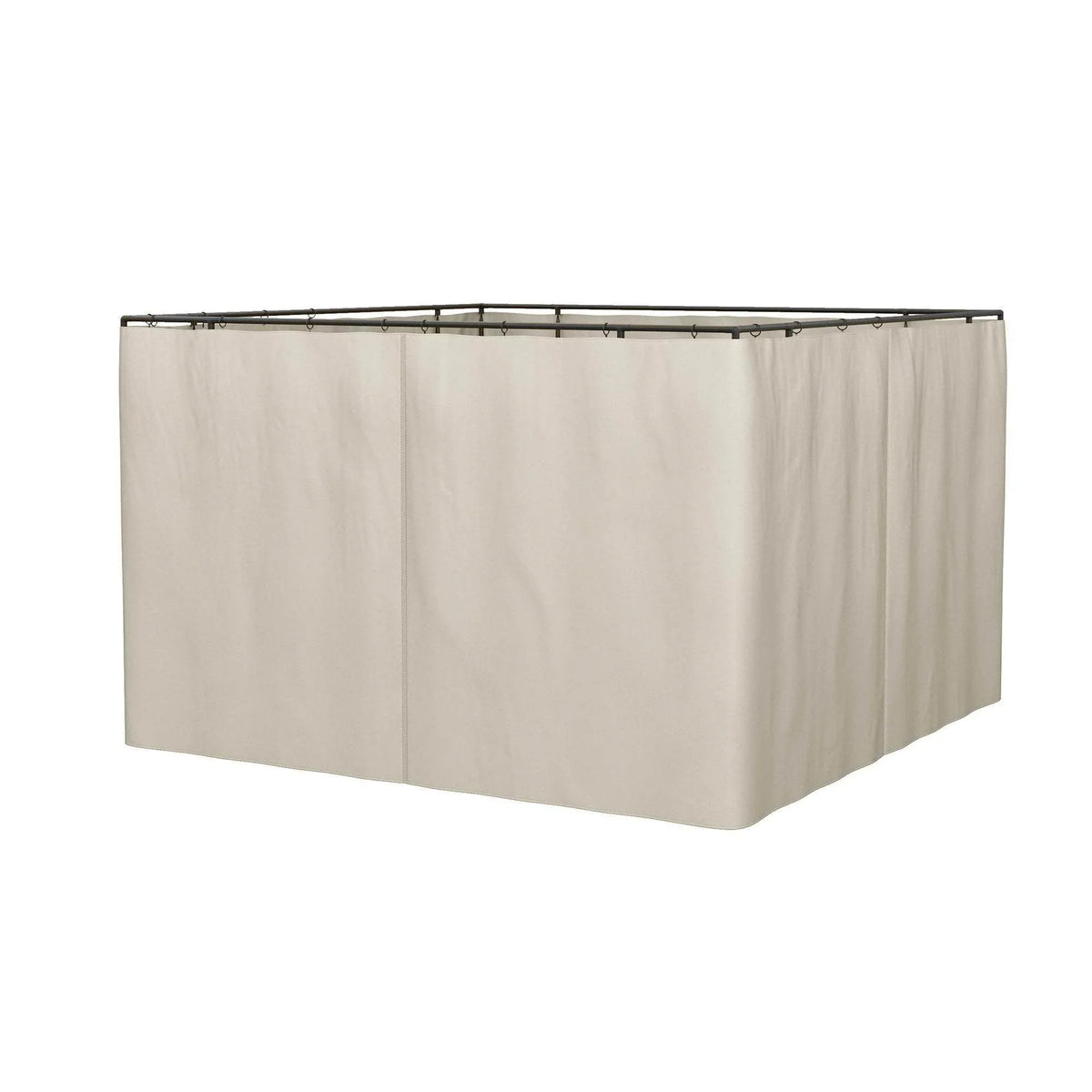Beige gazebo privacy panel with reinforced top rail and hanging side tabs