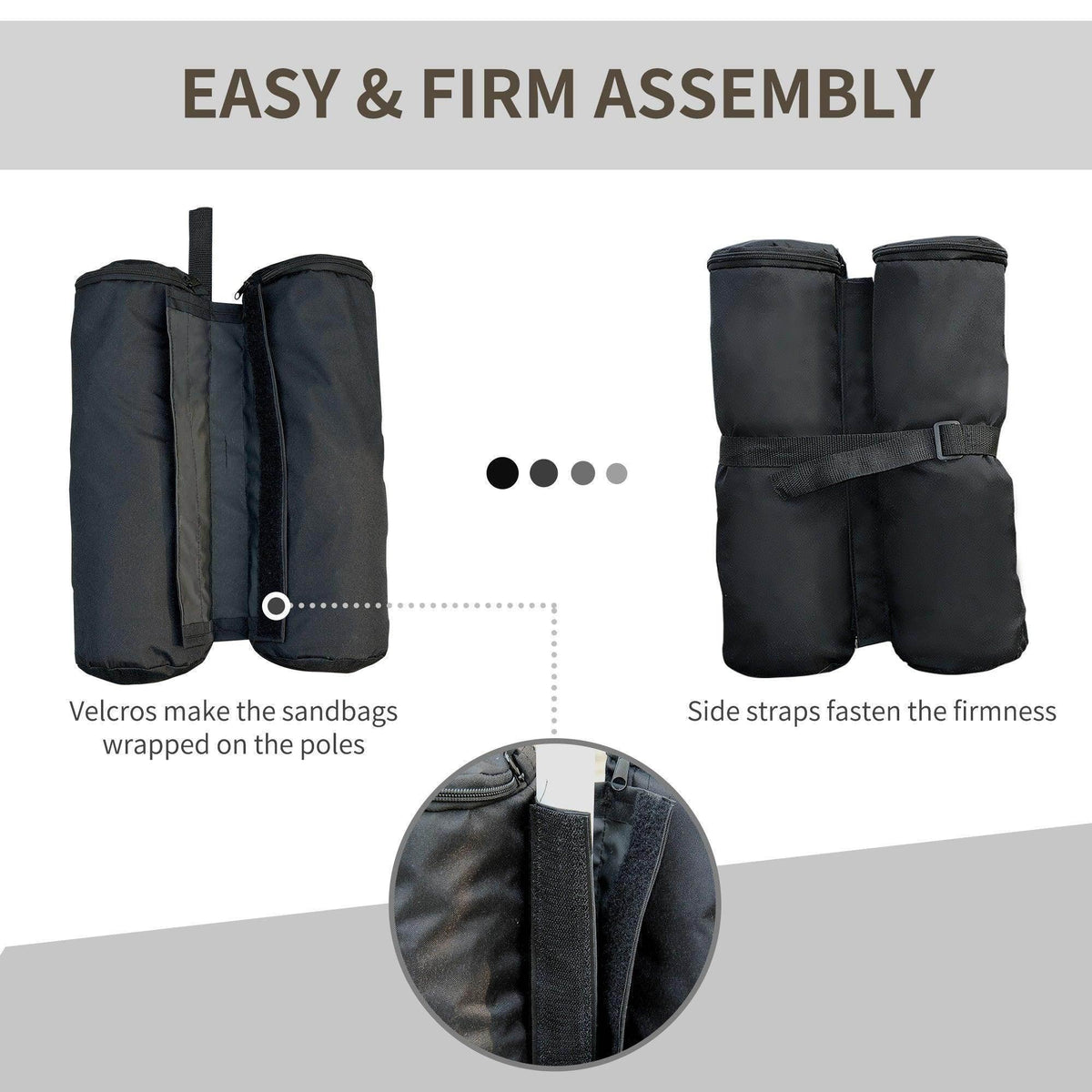 Two black sandbag weights with side straps and velcro closure