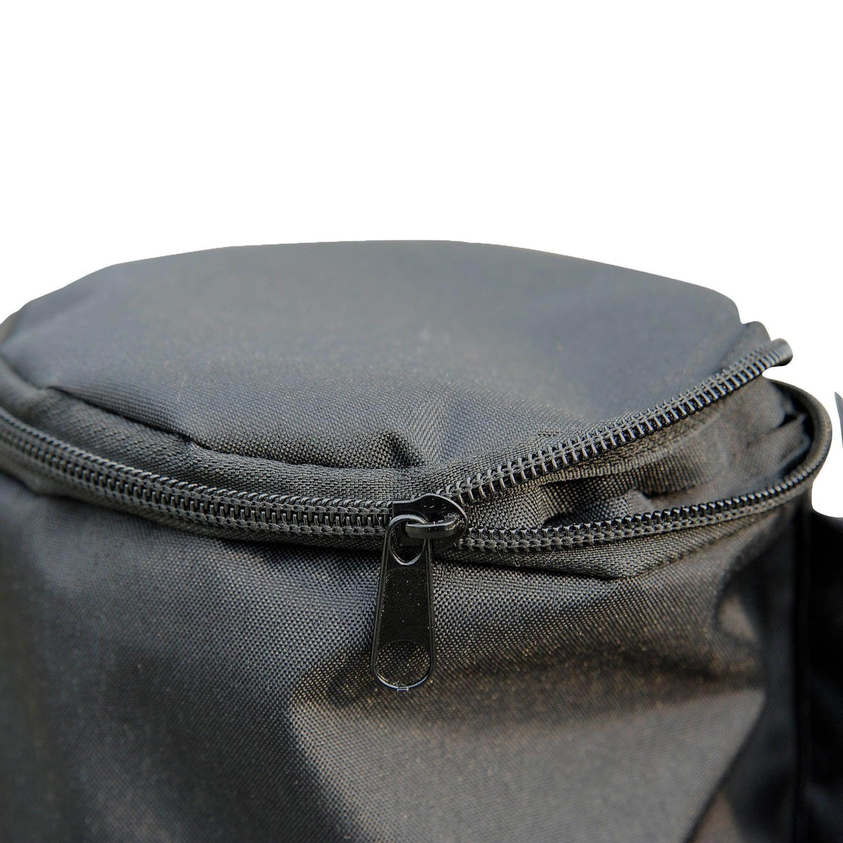 Black sandbag weight with zippered opening and textured fabric top
