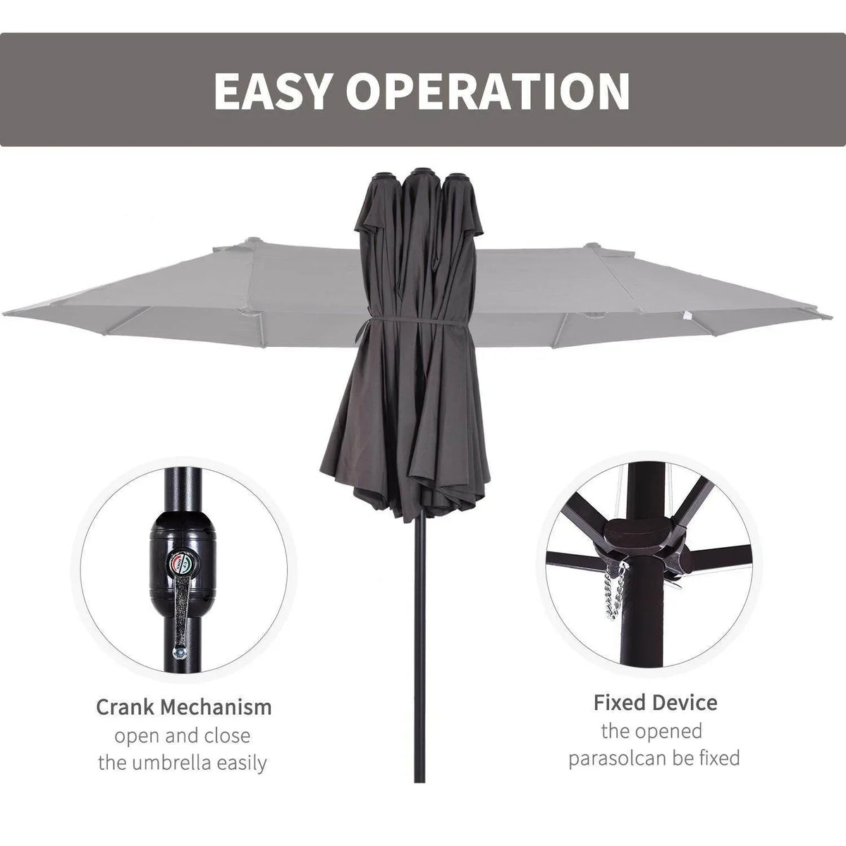 Outdoor patio parasol with crank-lift mechanism and folded canopy
