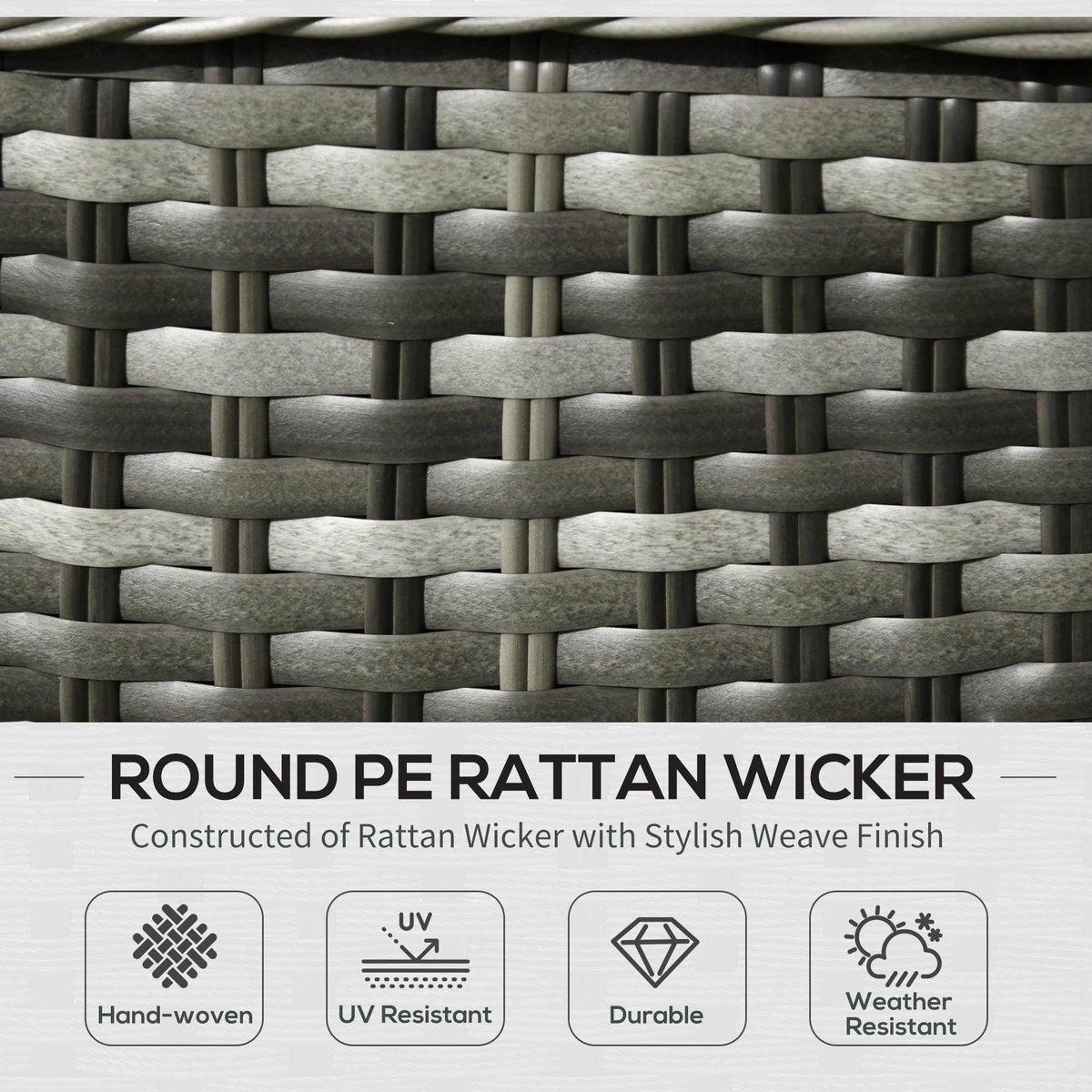 Grey round PE wicker weave texture close-up