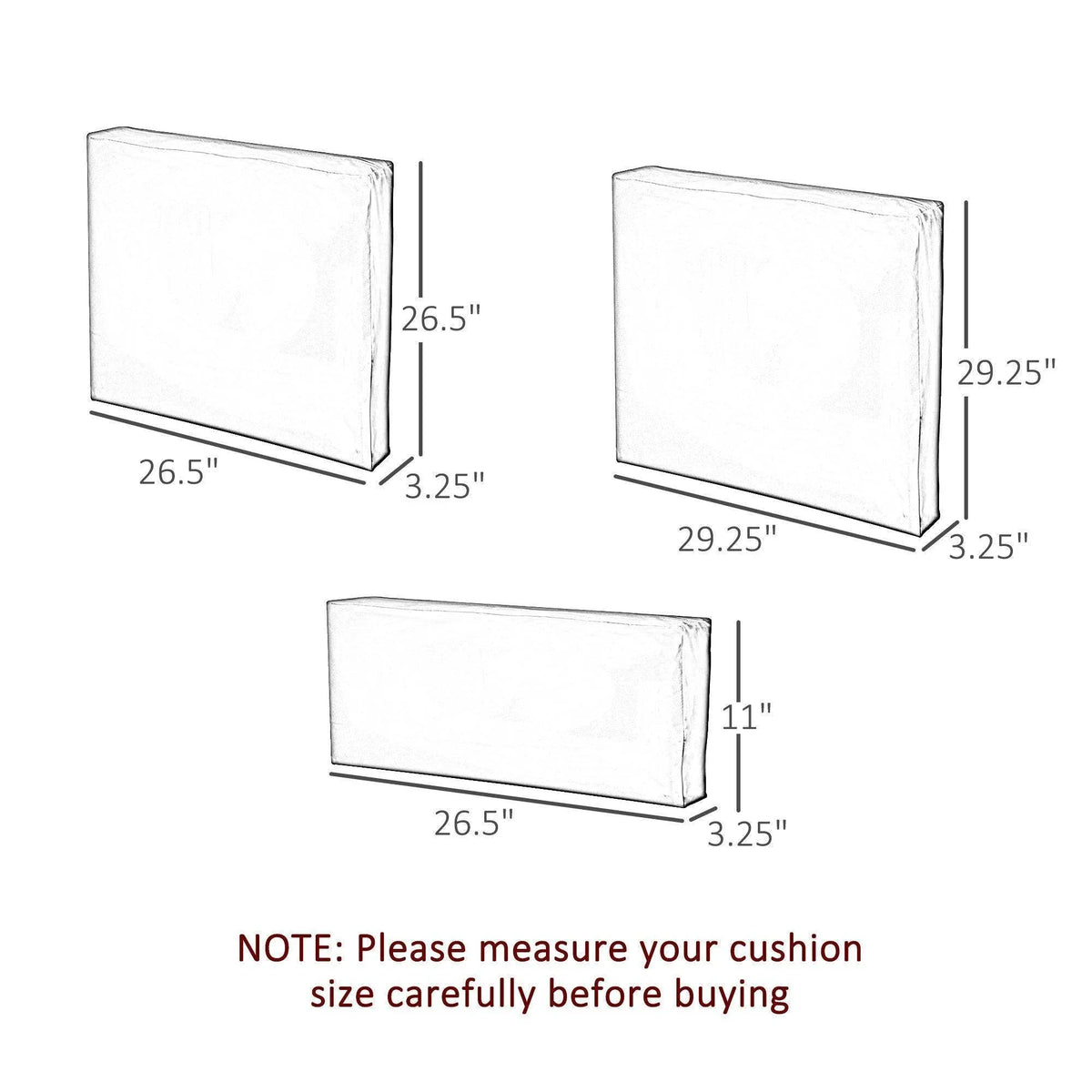 Grey cushion cover size chart with rectangular measurements diagram