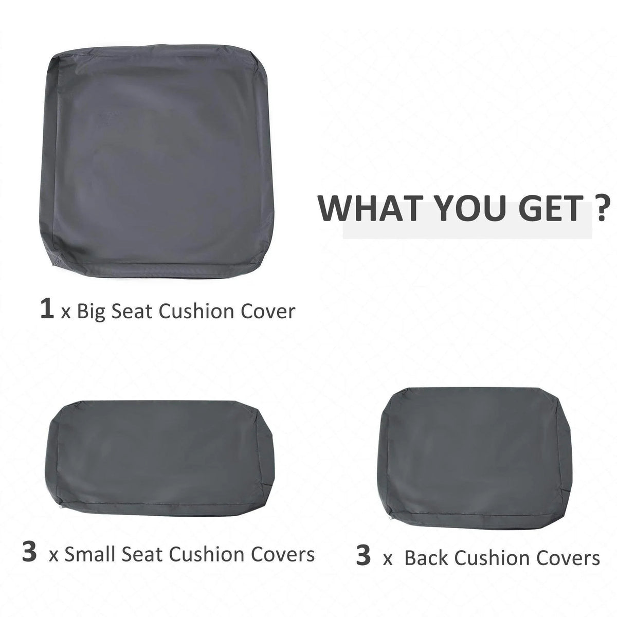Grey cushion cover set for seat and back cushions, includes multiple covers