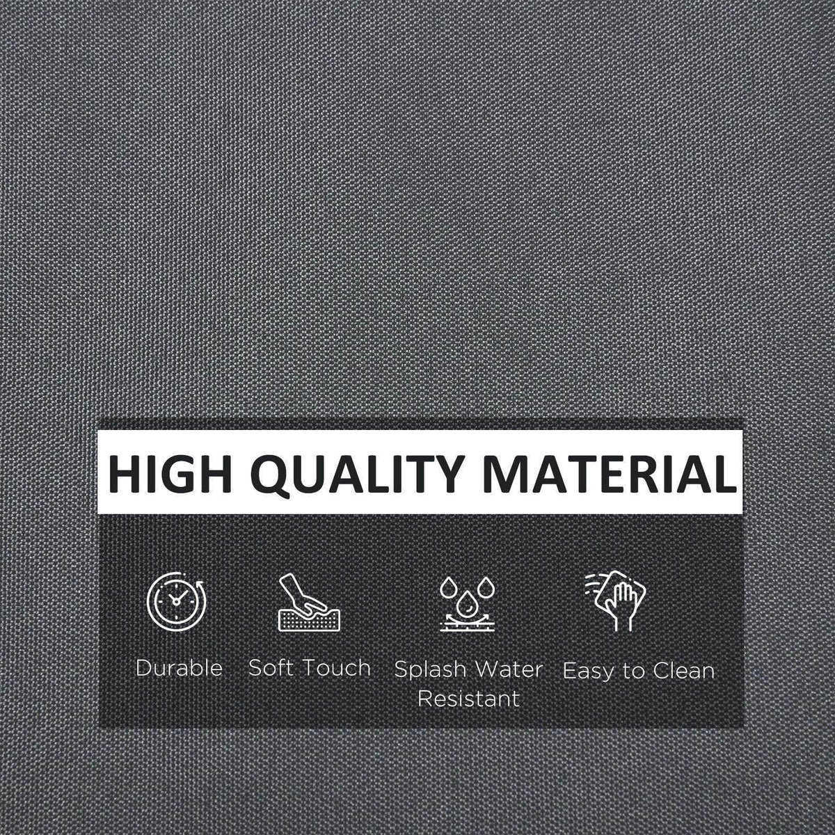 Grey cover fabric with water-resistant and easy-clean feature icons