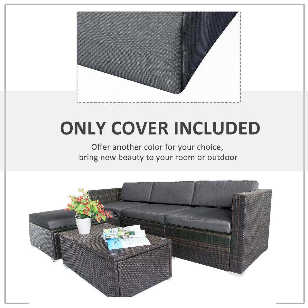 Grey patio furniture cushion cover, only cover included for outdoor seating