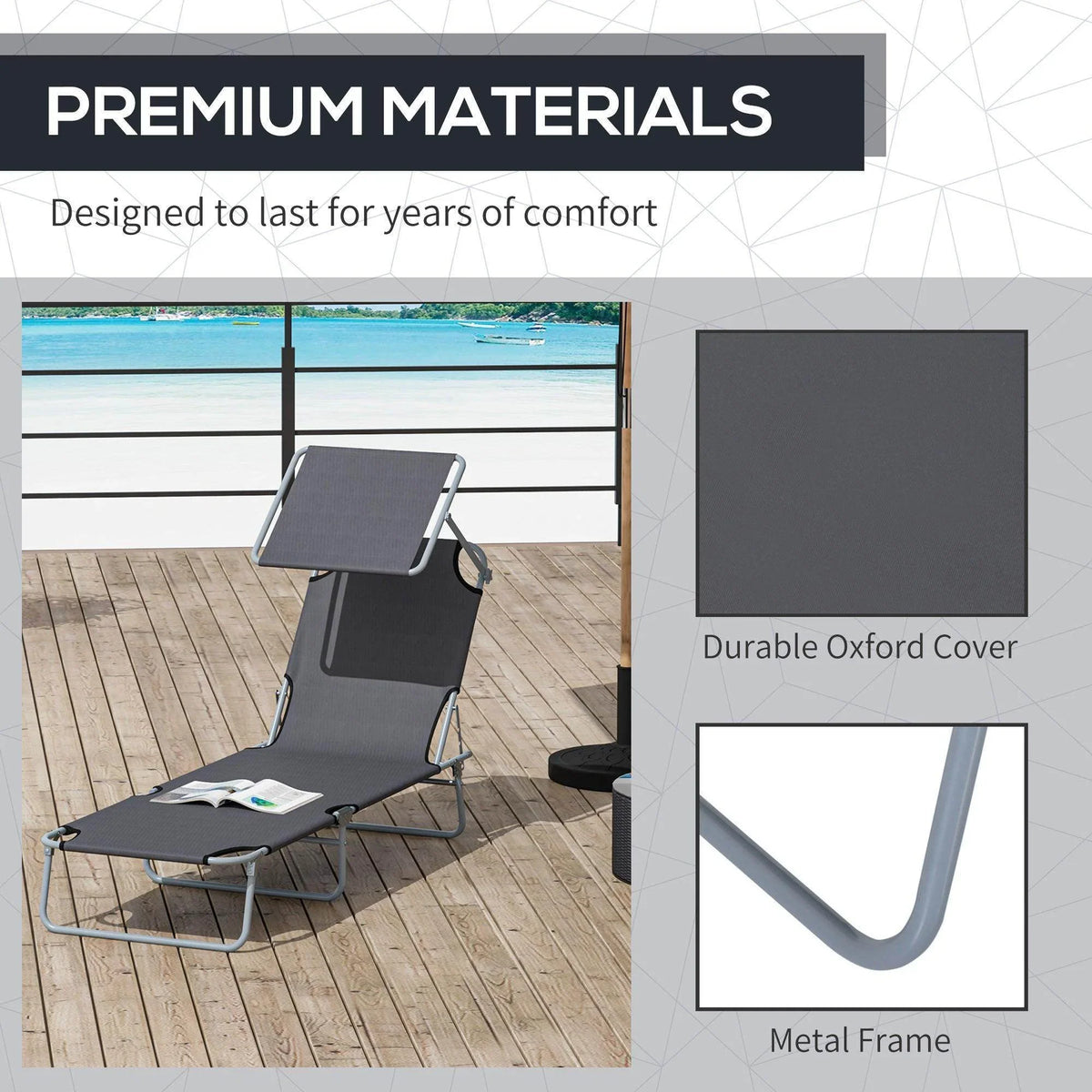 Dark grey sun lounger with Oxford cover and metal frame
