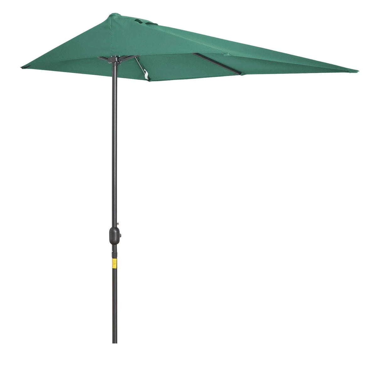 Green half parasol umbrella with crank handle and vented canopy