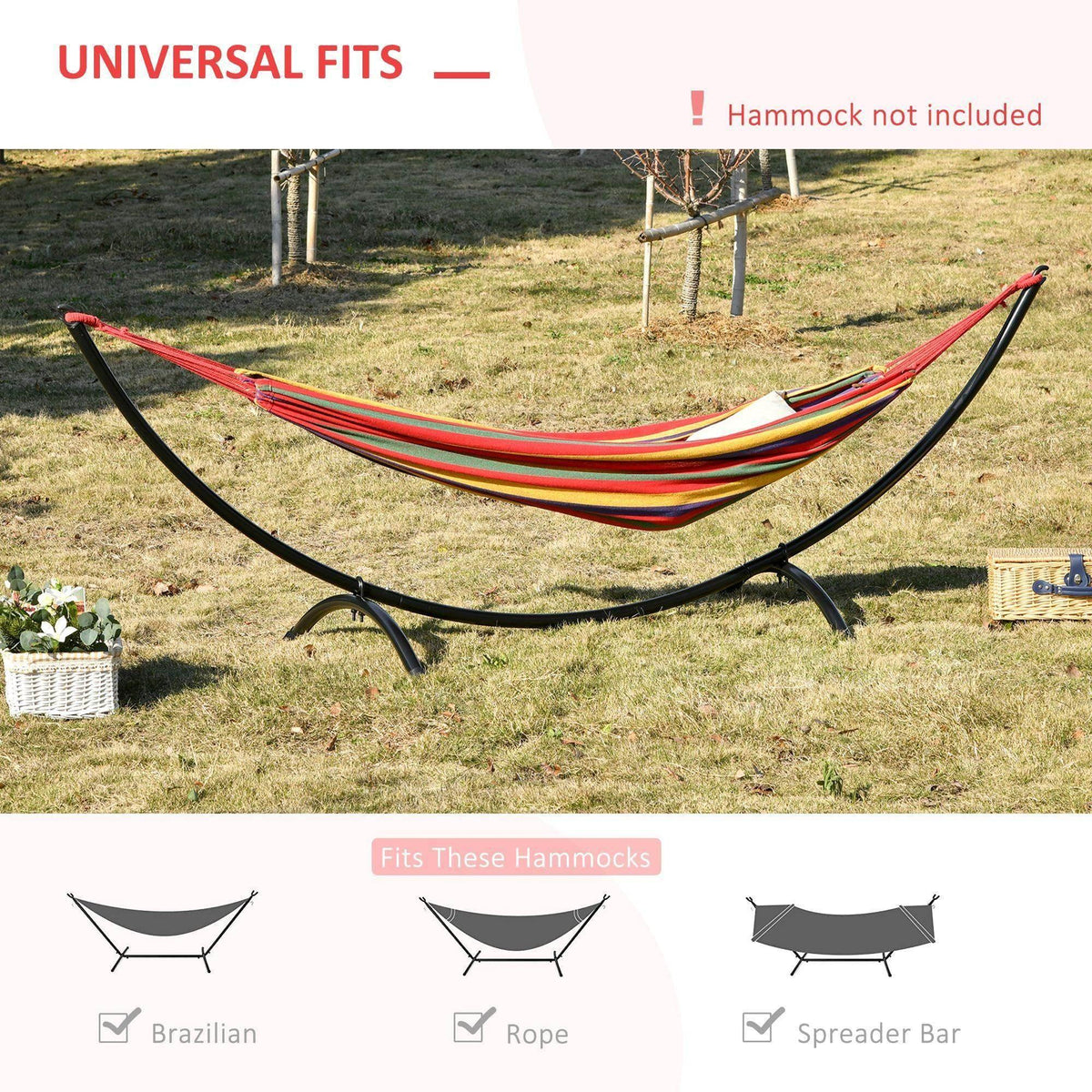 Black hammock stand frame with three support feet for hammock setup