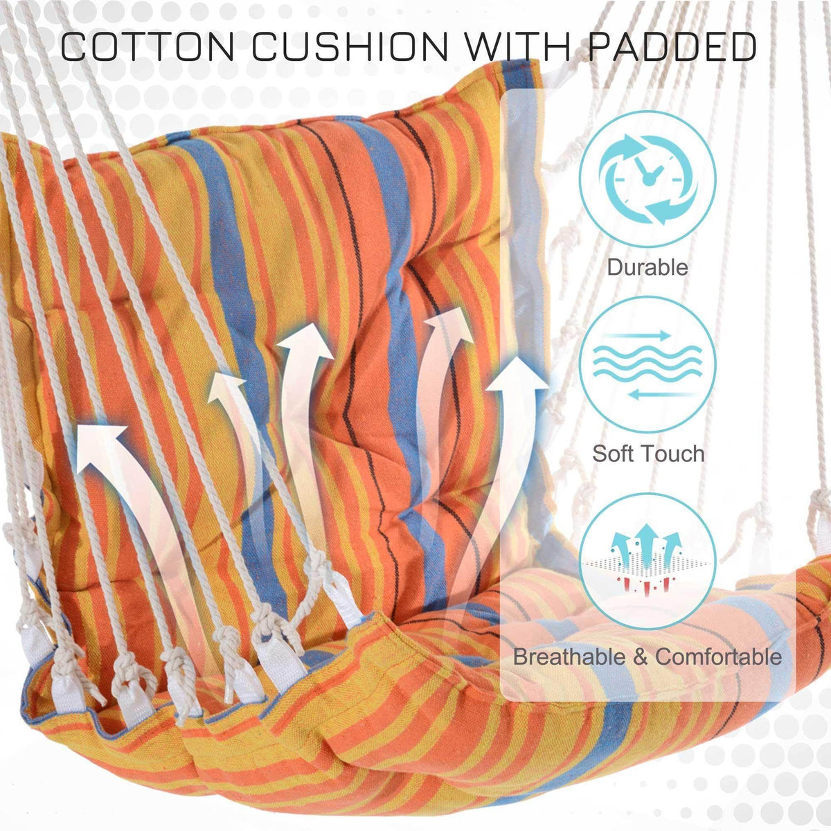 Orange striped hammock chair cushion with padded padding for comfort